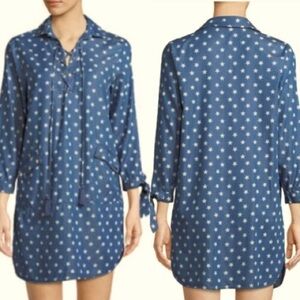 STELLAH Star Print Lace Up Shirt Dress Small